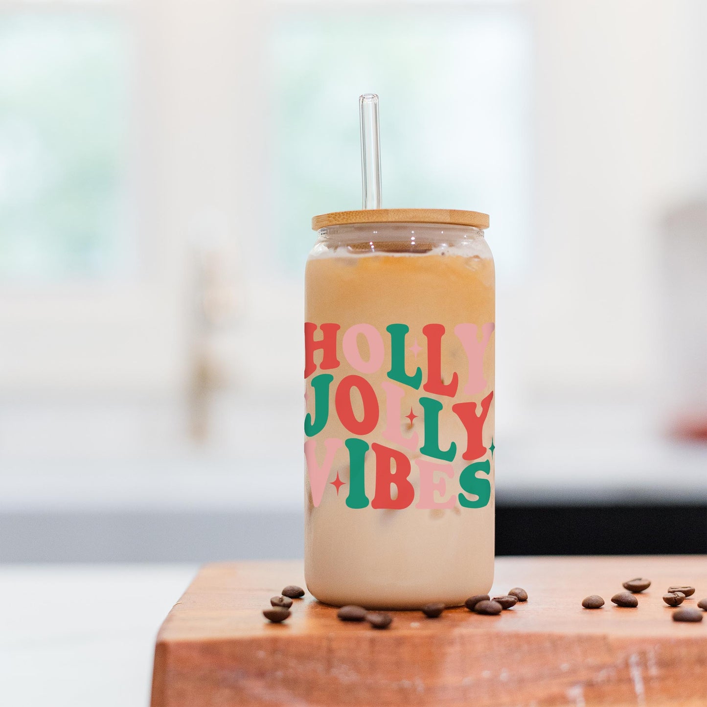 16oz Cold Brew Glass-Holly Jolly Vibes
