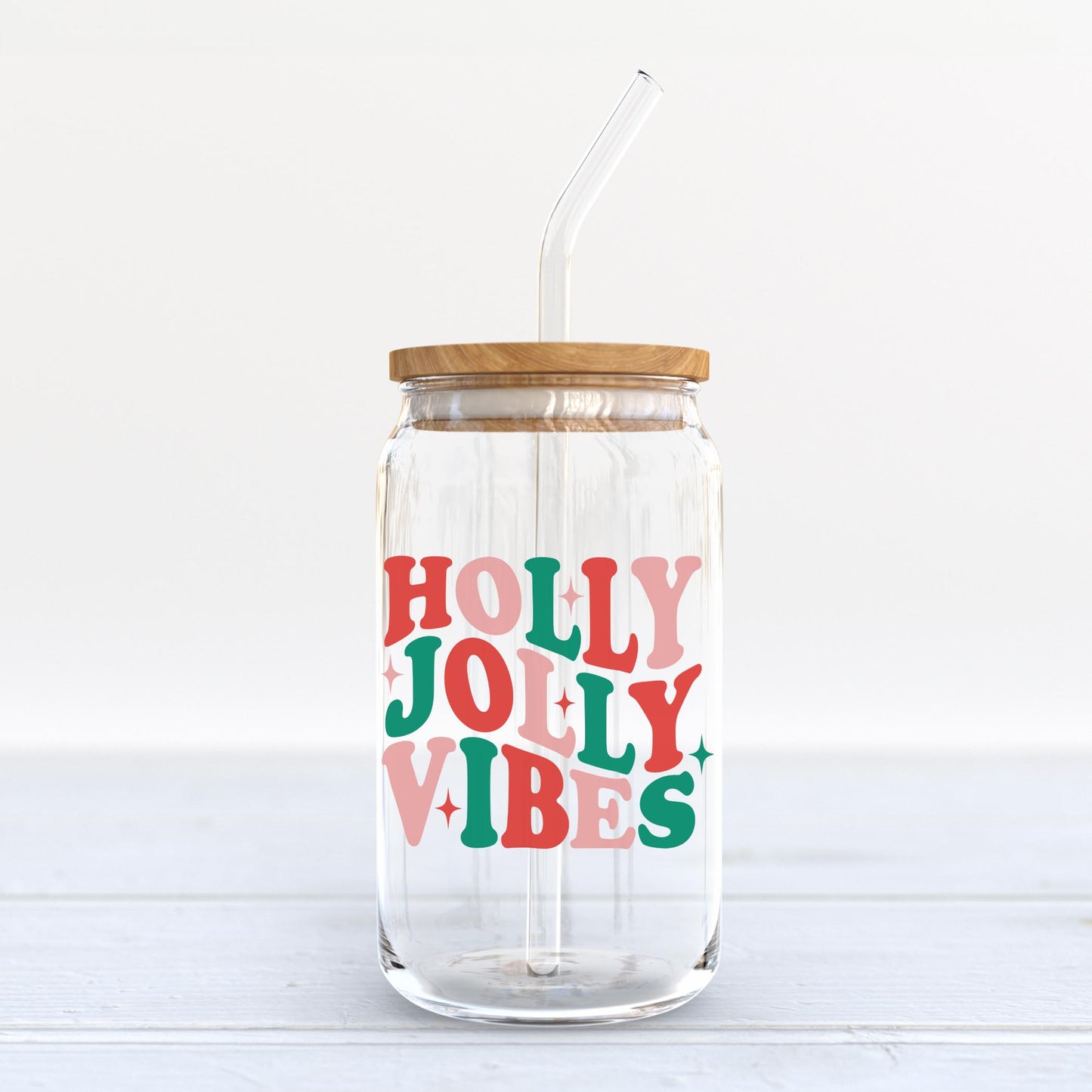16oz Cold Brew Glass-Holly Jolly Vibes