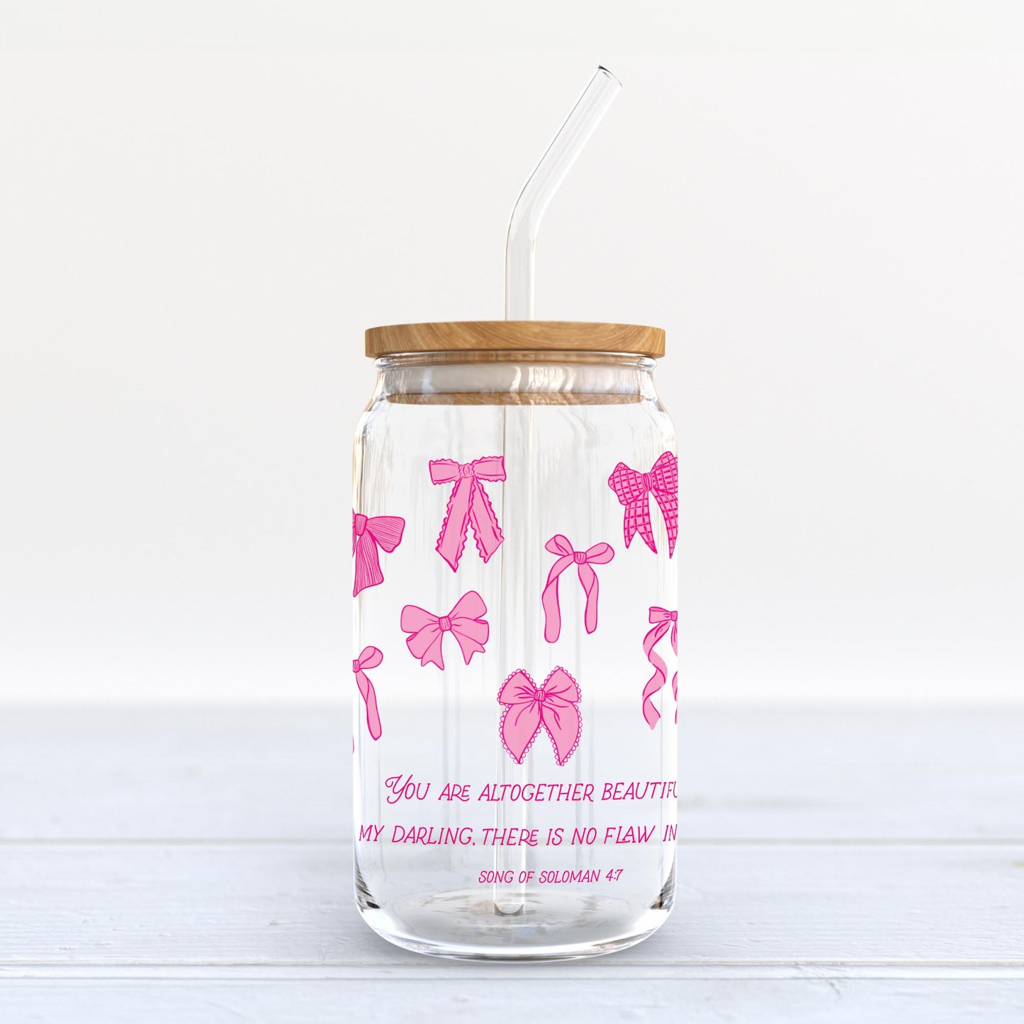 16oz Cold Brew Glass-Pink Bows You Are Altogether Beautiful