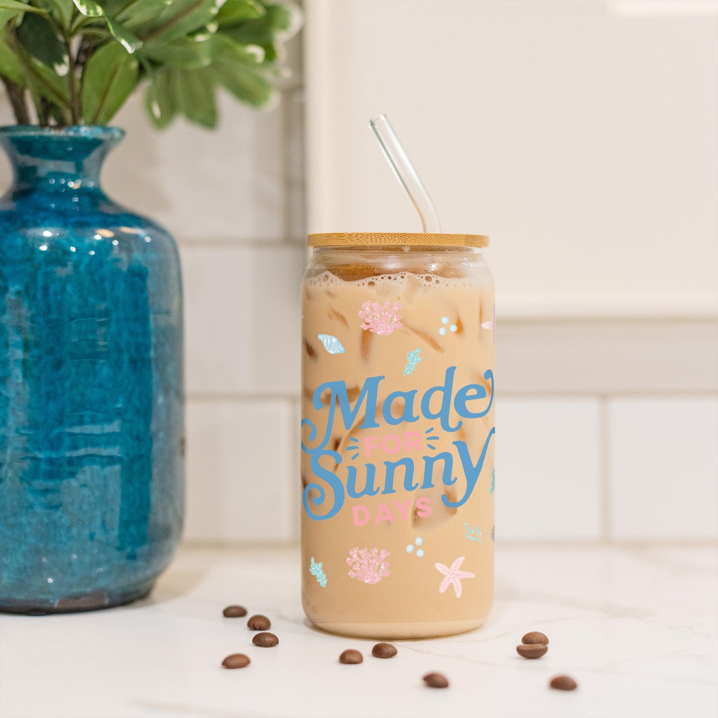 16oz Cold Brew Glass-Coastal Sea Turtles Sunny Days