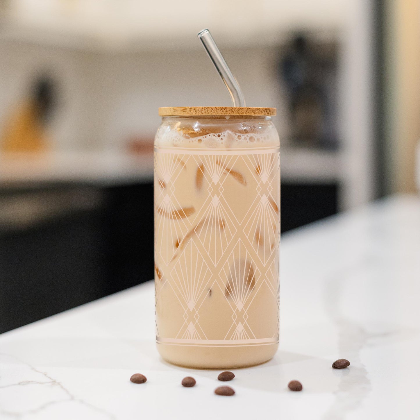 16oz Cold Brew Glass-Art Deco Diamond Pattern -1