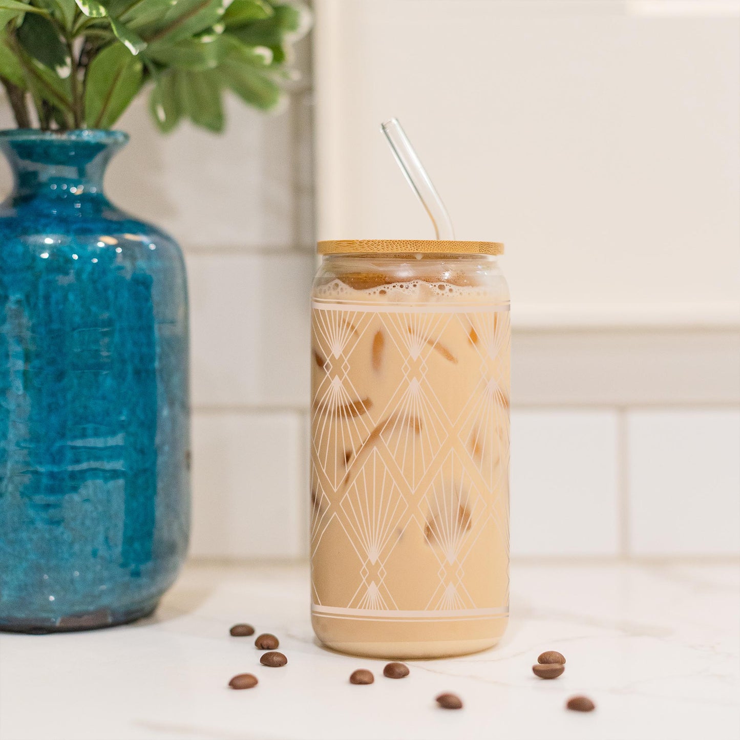 16oz Cold Brew Glass-Art Deco Diamond Pattern -3