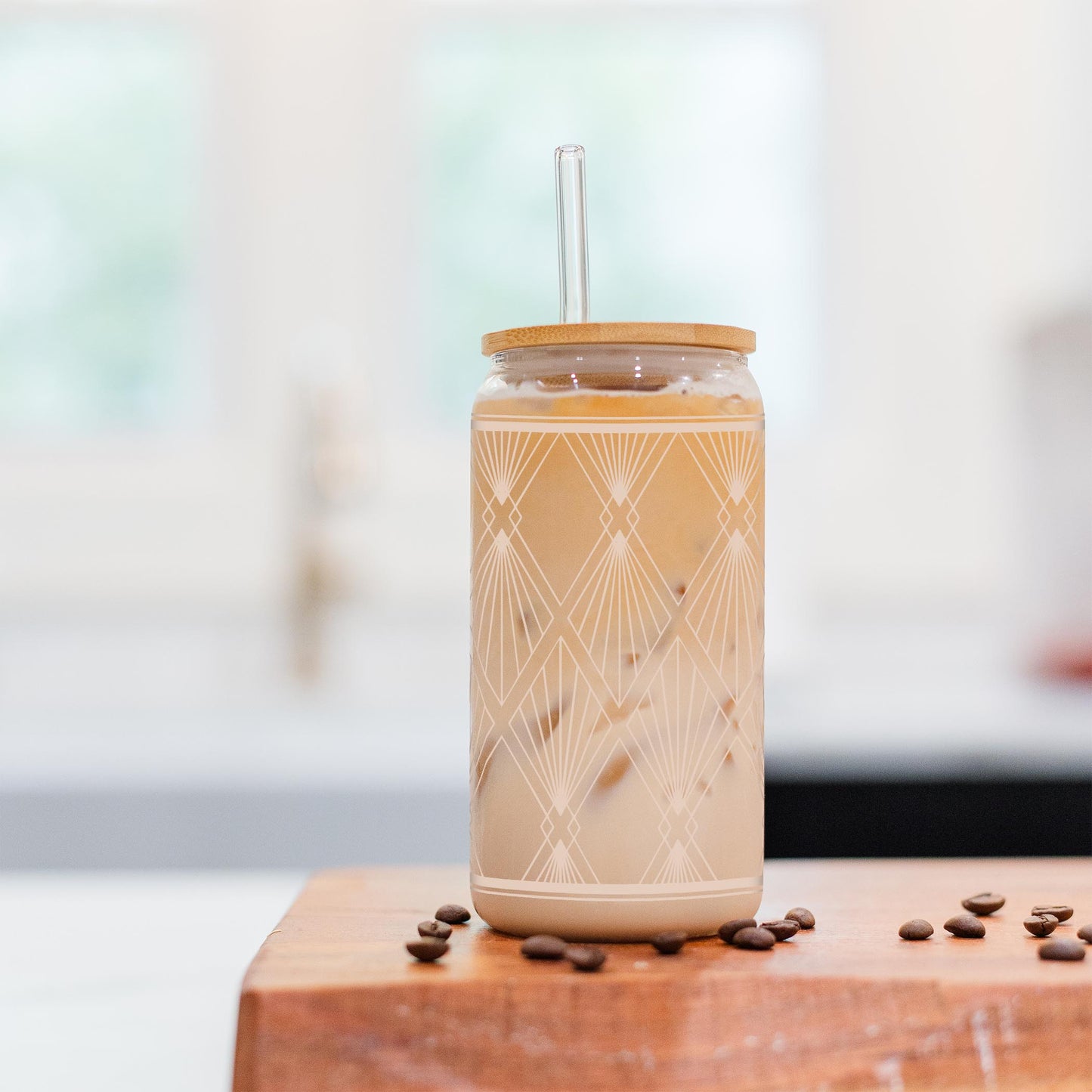 16oz Cold Brew Glass-Art Deco Diamond Pattern -5