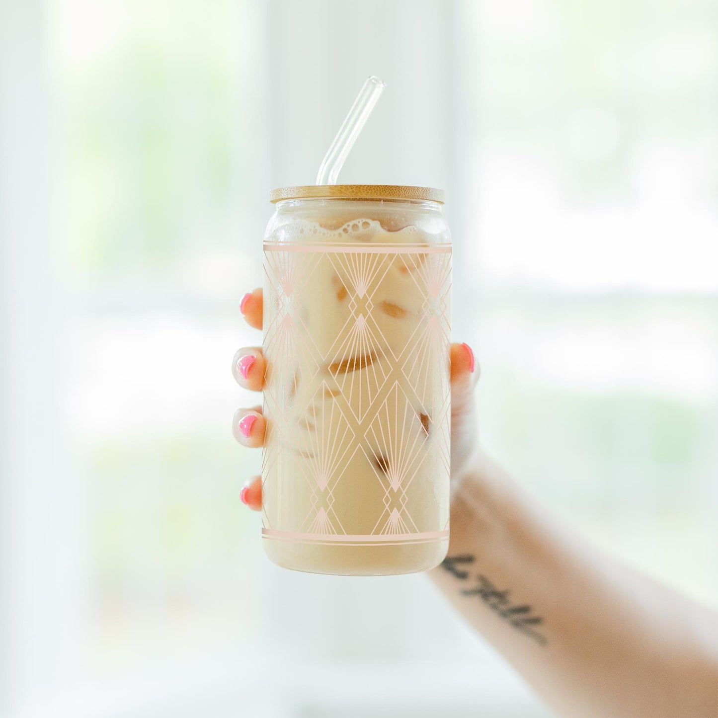 16oz Cold Brew Glass-Art Deco Diamond Pattern -7