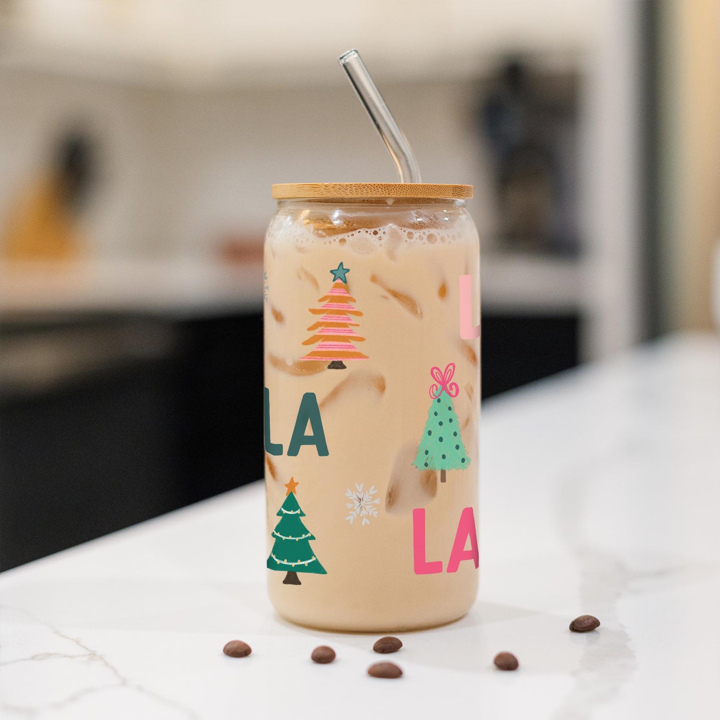 16oz Cold Brew Glass-Whimsy Wonderland Bright Fa La La