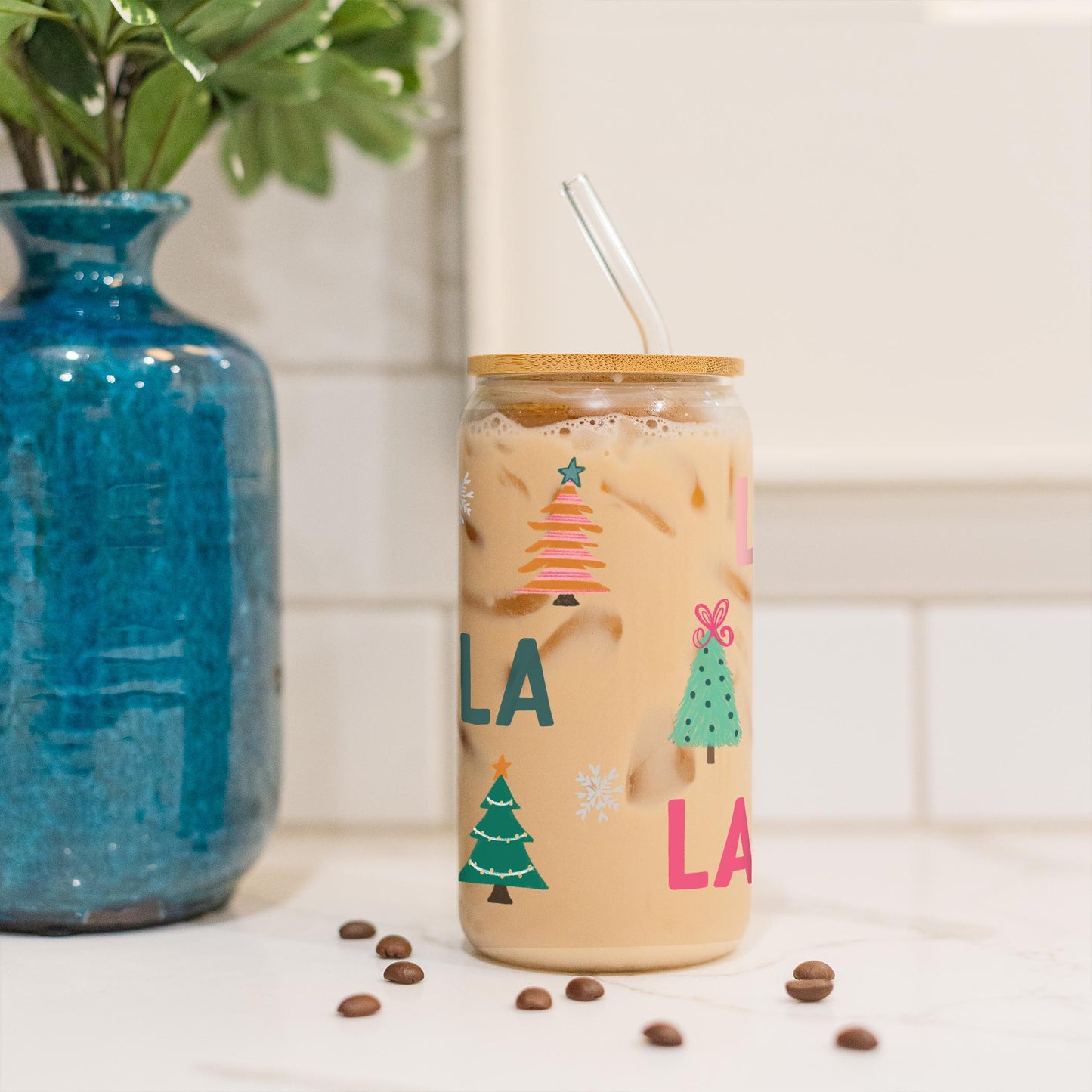 16oz Cold Brew Glass-Whimsy Wonderland Bright Fa La La