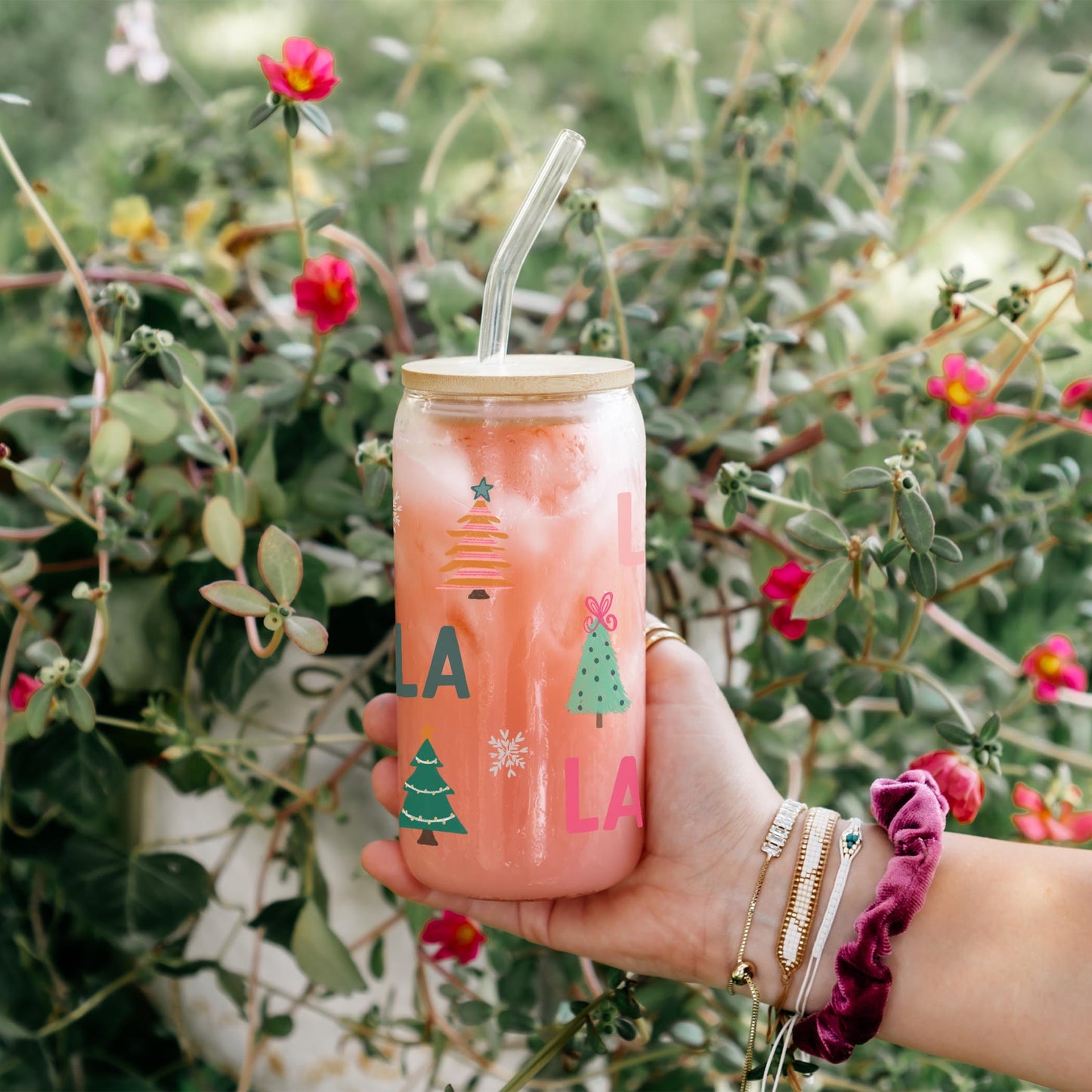 16oz Cold Brew Glass-Whimsy Wonderland Bright Fa La La