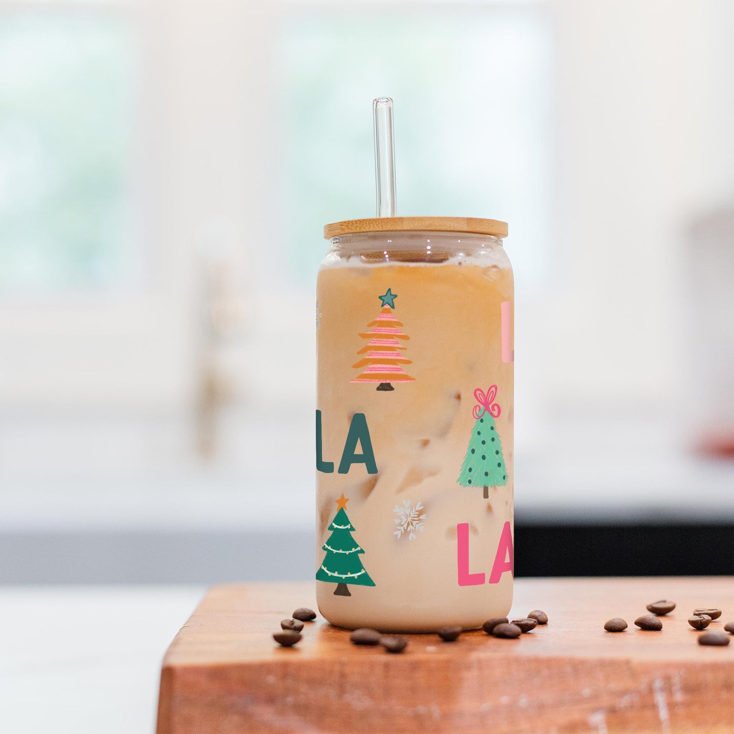 16oz Cold Brew Glass-Whimsy Wonderland Bright Fa La La