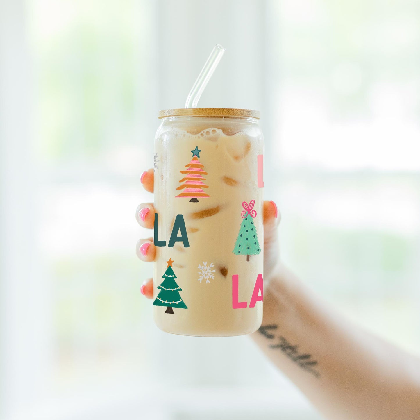 16oz Cold Brew Glass-Whimsy Wonderland Bright Fa La La