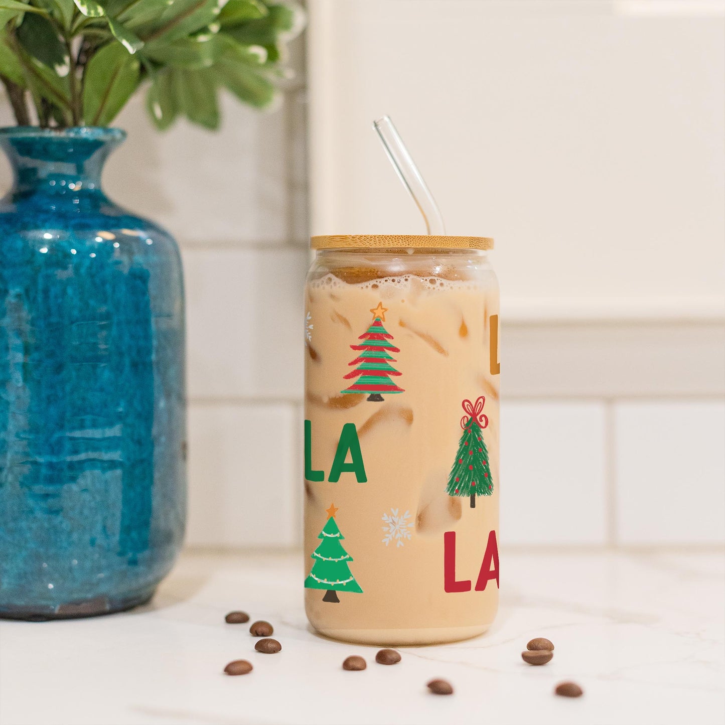 16oz Cold Brew Glass-Whimsy Wonderland Traditional Fa La La