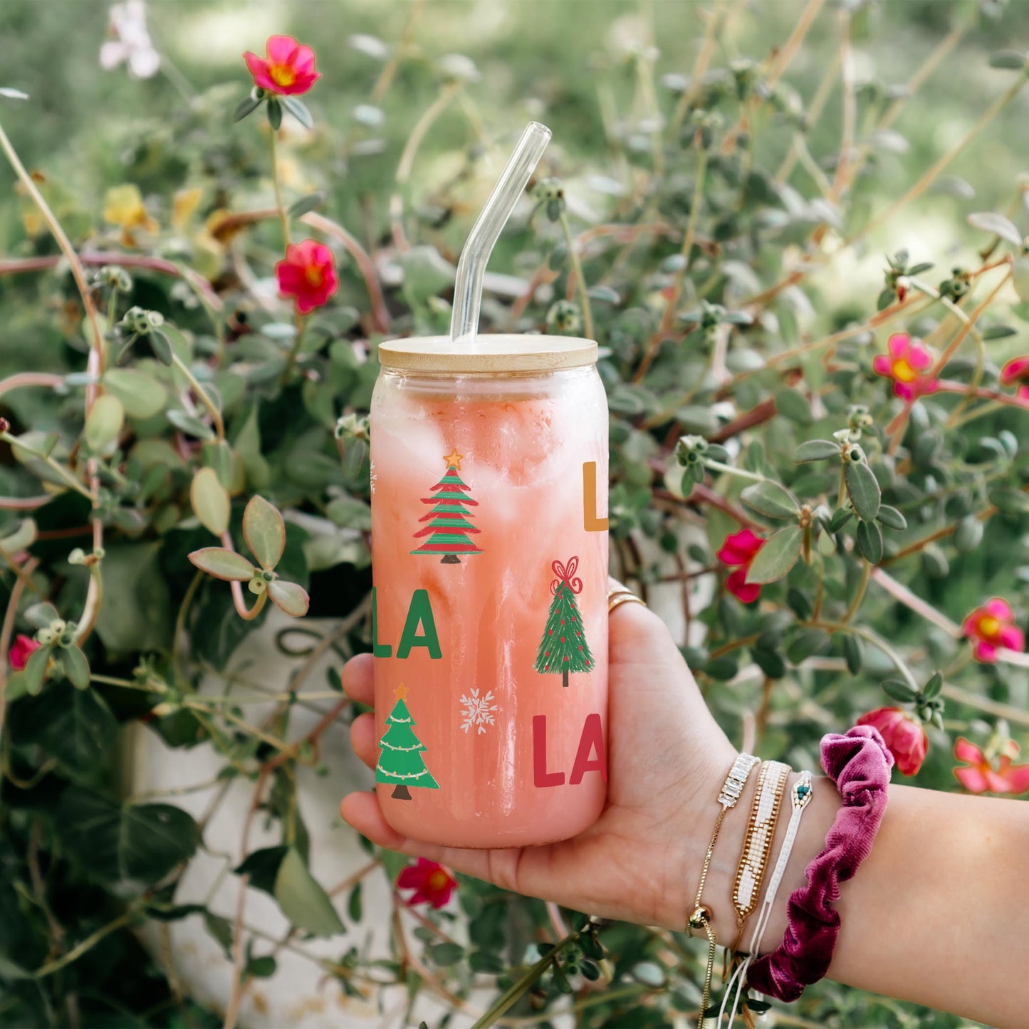 16oz Cold Brew Glass-Whimsy Wonderland Traditional Fa La La