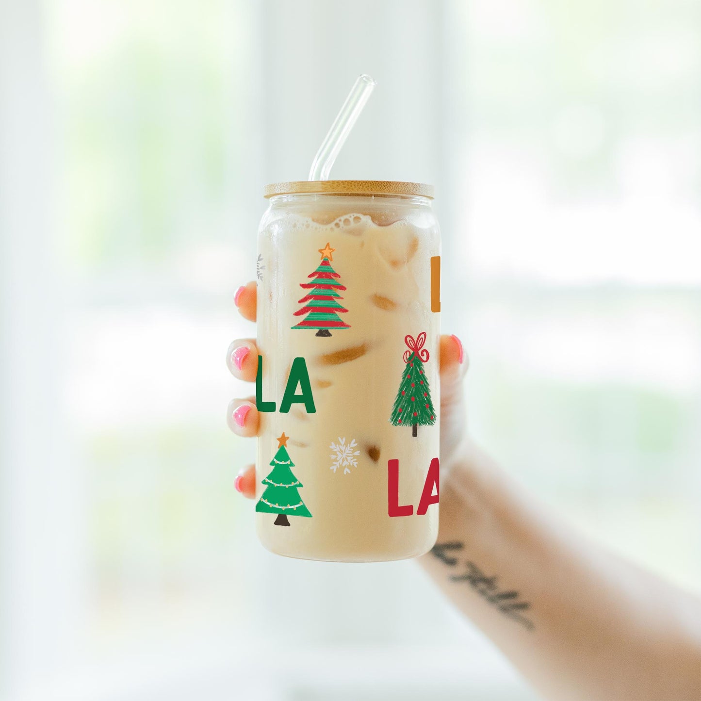 16oz Cold Brew Glass-Whimsy Wonderland Traditional Fa La La