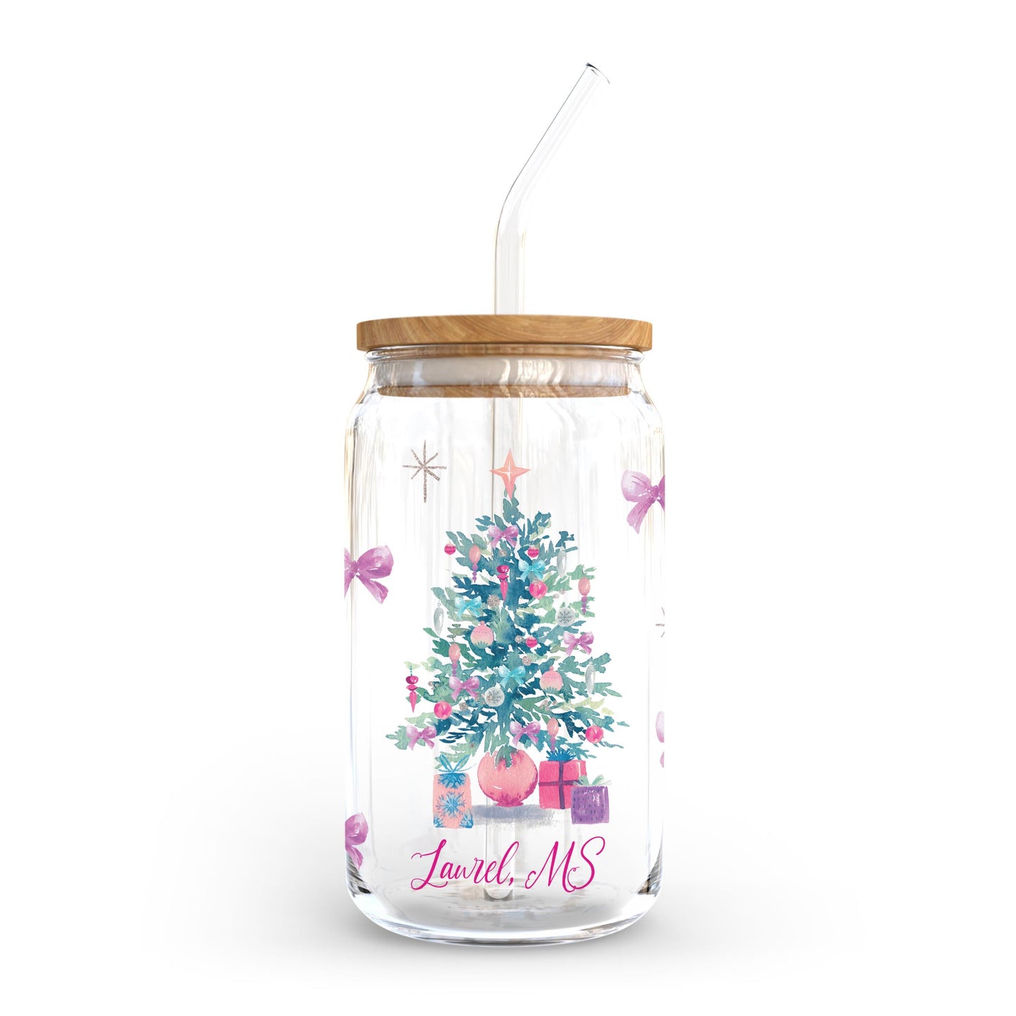 16oz Cold Brew Glass-Watercolor Sugar Plum Christmas Tree -0