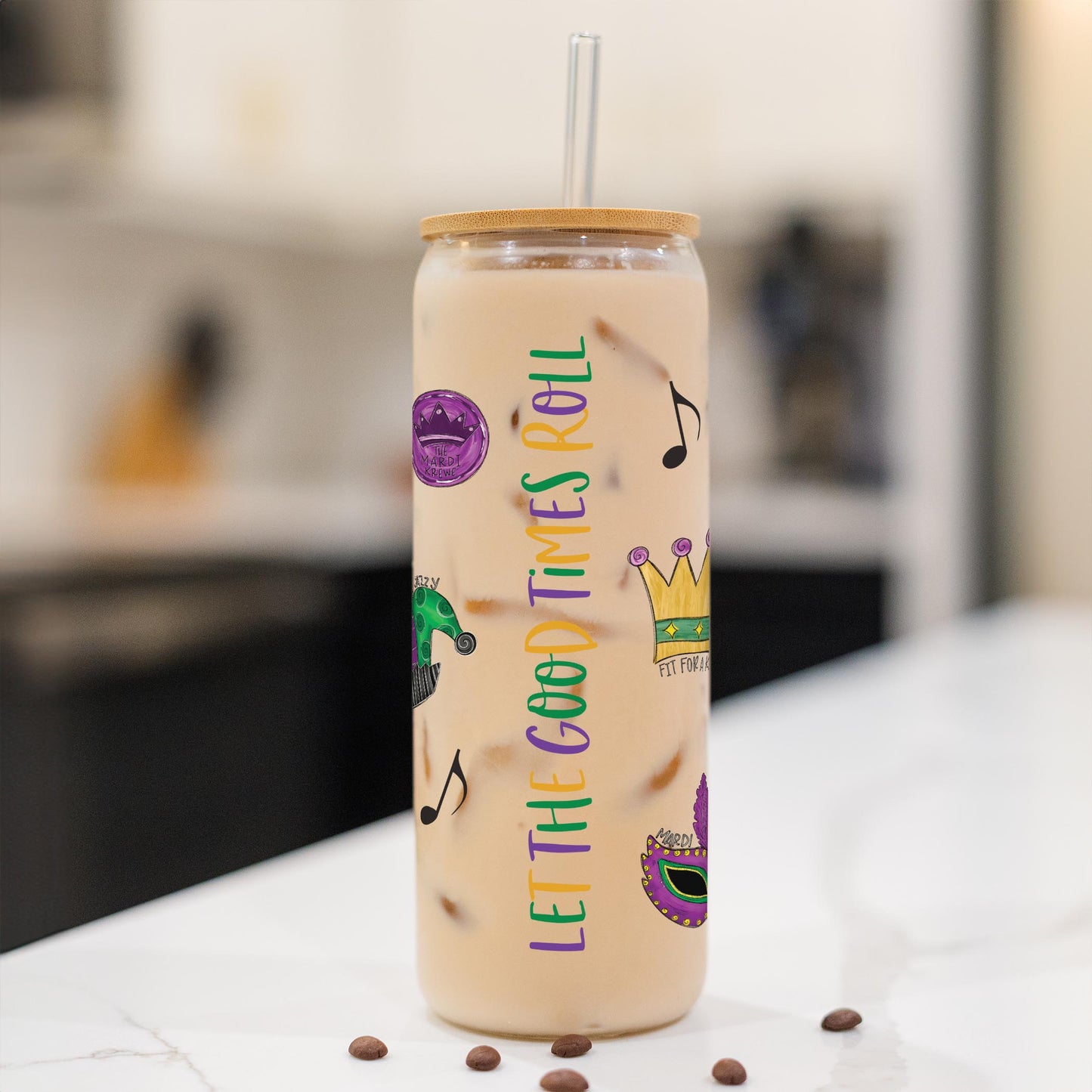 24oz Cold Brew Glass-Mardi Gras Let The Good Times Roll