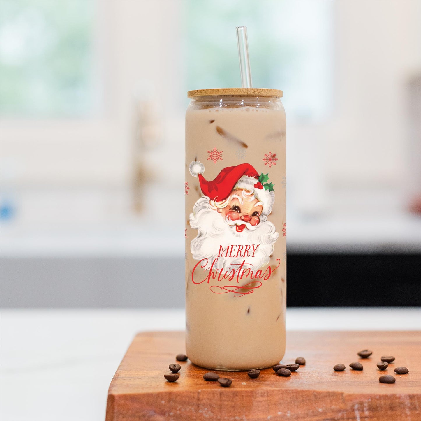 24oz Cold Brew Glass-Classic Santa