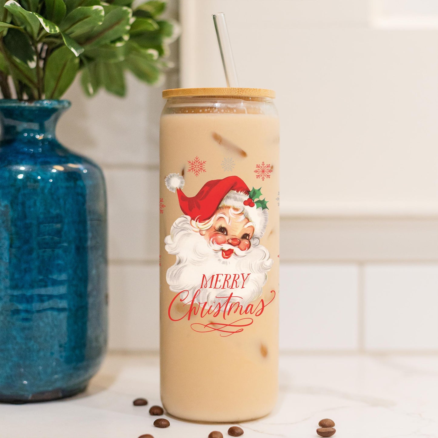 24oz Cold Brew Glass-Classic Santa