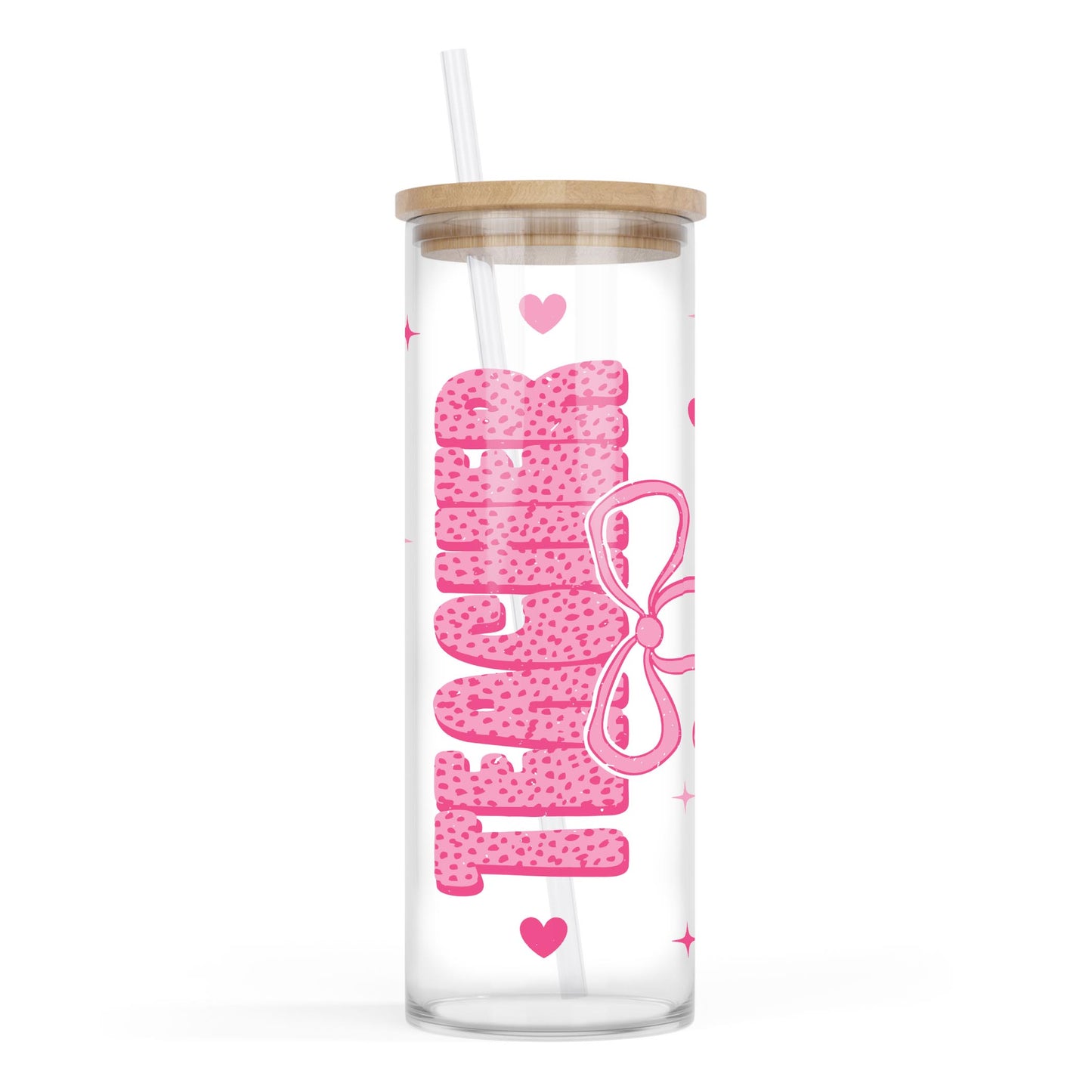 24oz Cold Brew Glass-Classroom Coquette Teacher Hearts & Bow -0
