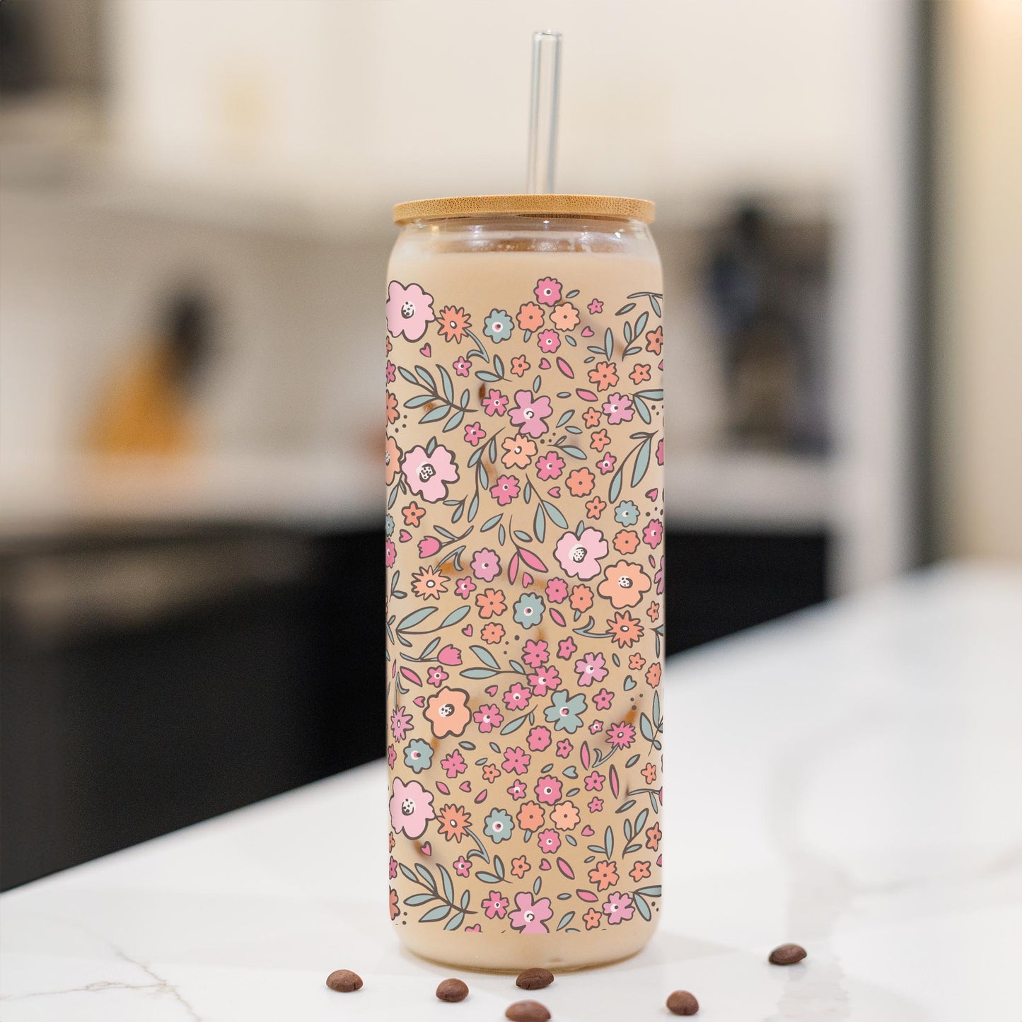 24oz Cold Brew Glass-Floral Pattern