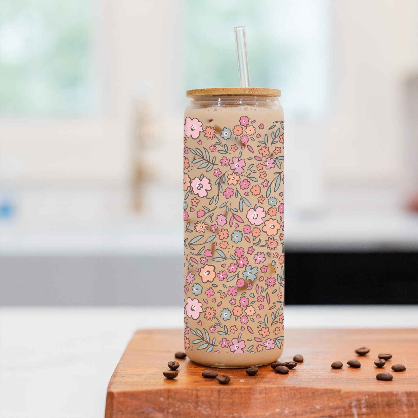 24oz Cold Brew Glass-Floral Pattern