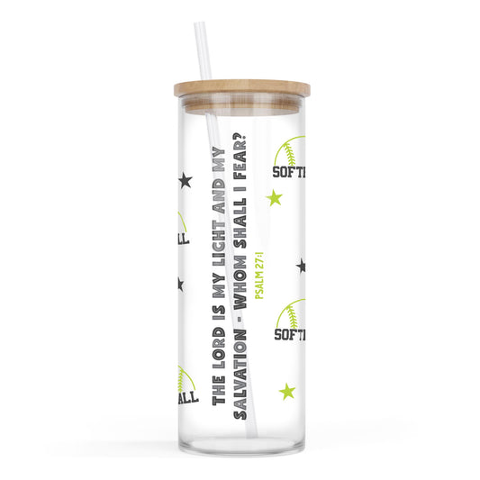 24oz Cold Brew Glass-The Lord Is My Light Softball Green & Black