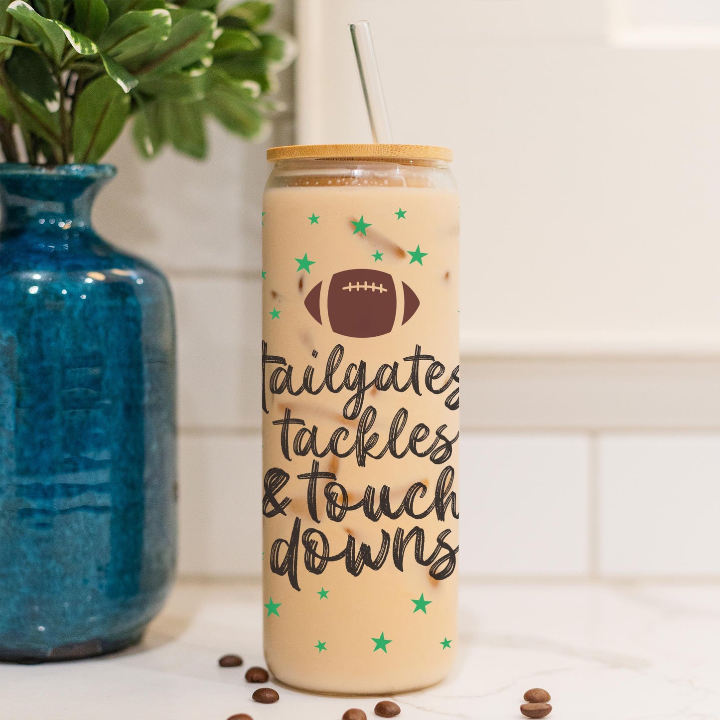 24oz Cold Brew Glass-Tailgates Tackles & Touchdowns Stars
