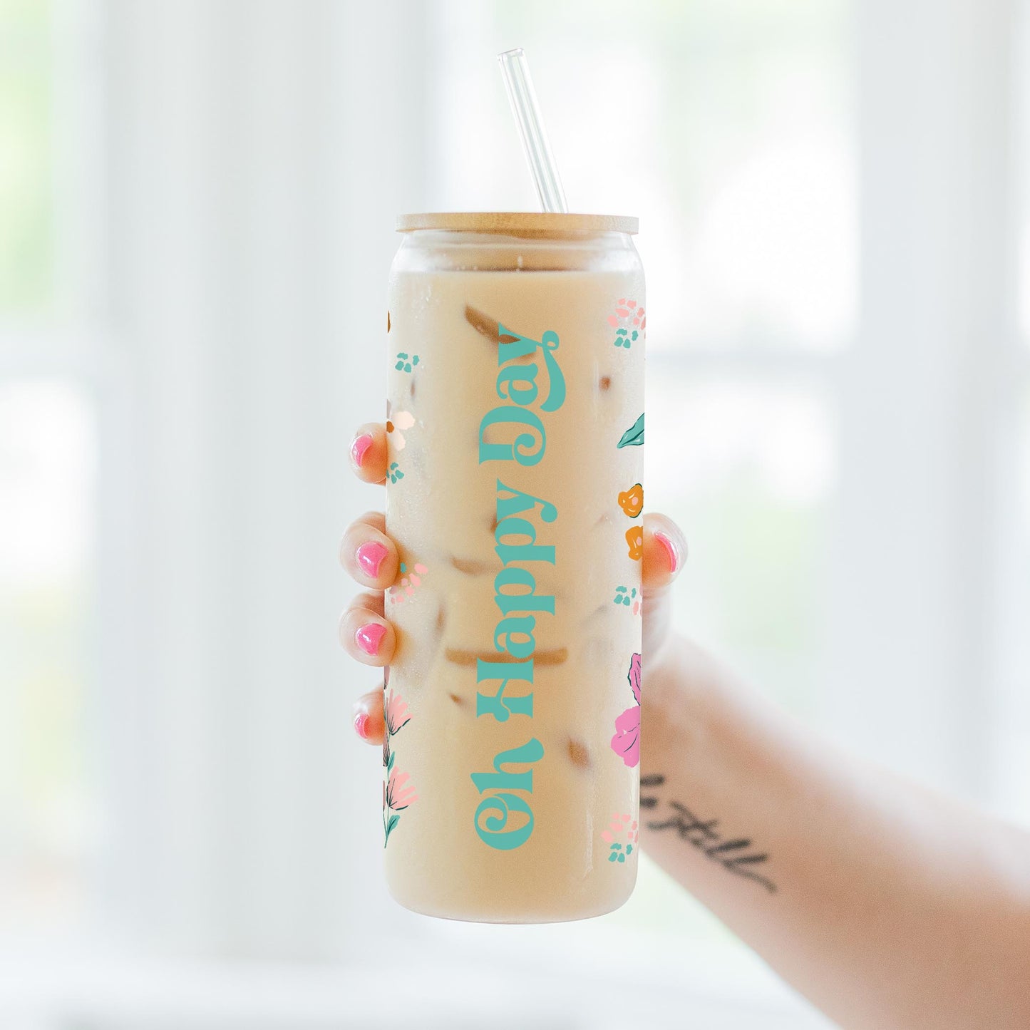 24oz Cold Brew Glass-Kalia Floral Oh Happy Days