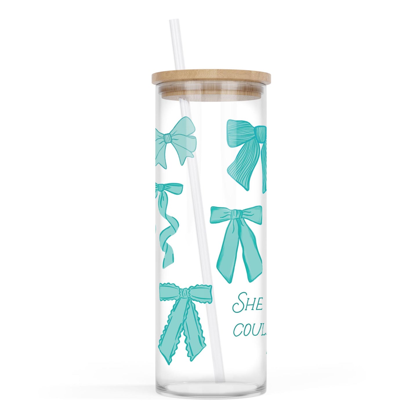 24oz Cold Brew Glass-Blue Bows She Believed She Could