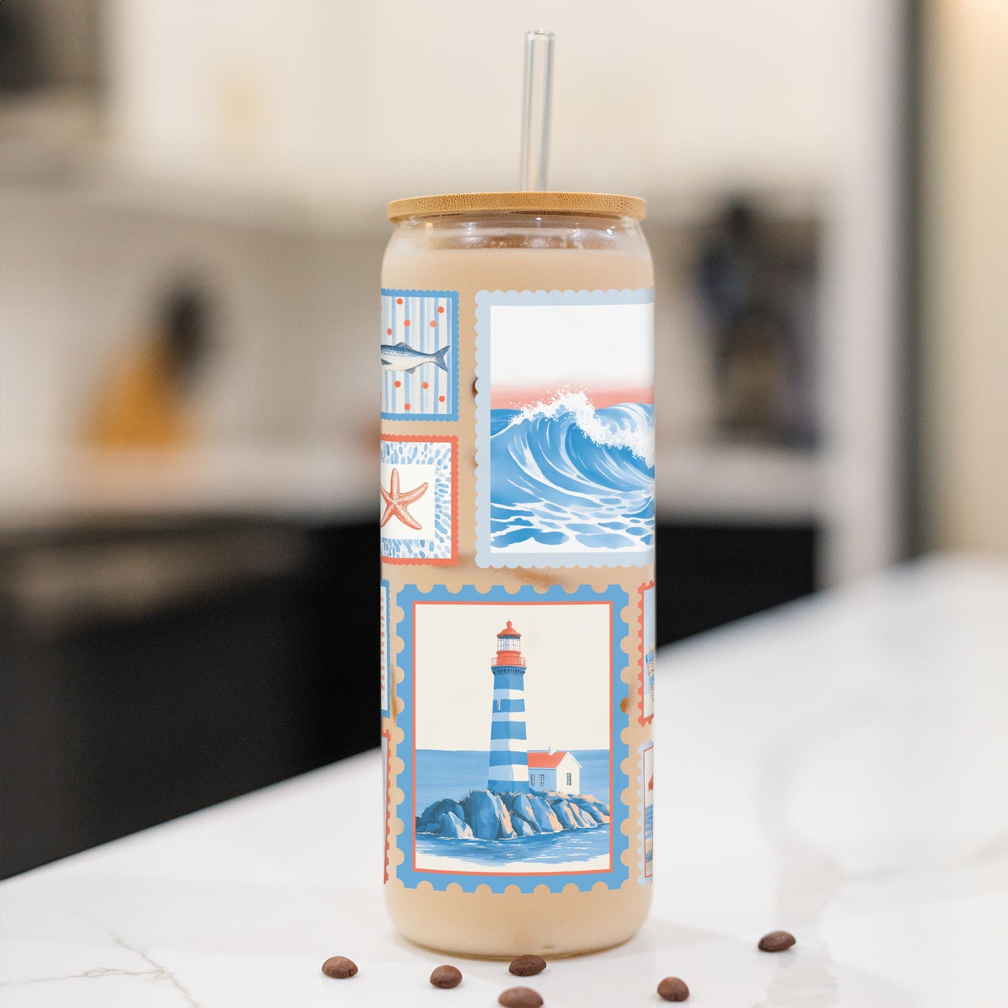24oz Cold Brew Glass-New England Tides Stamps -1