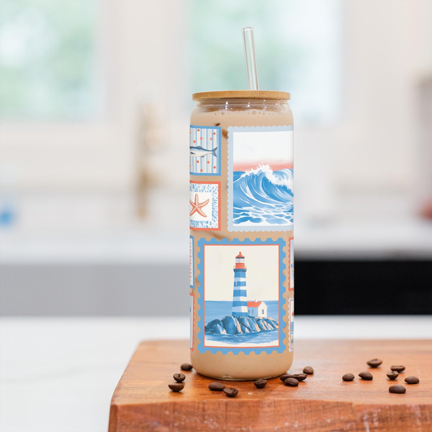 24oz Cold Brew Glass-New England Tides Stamps -2
