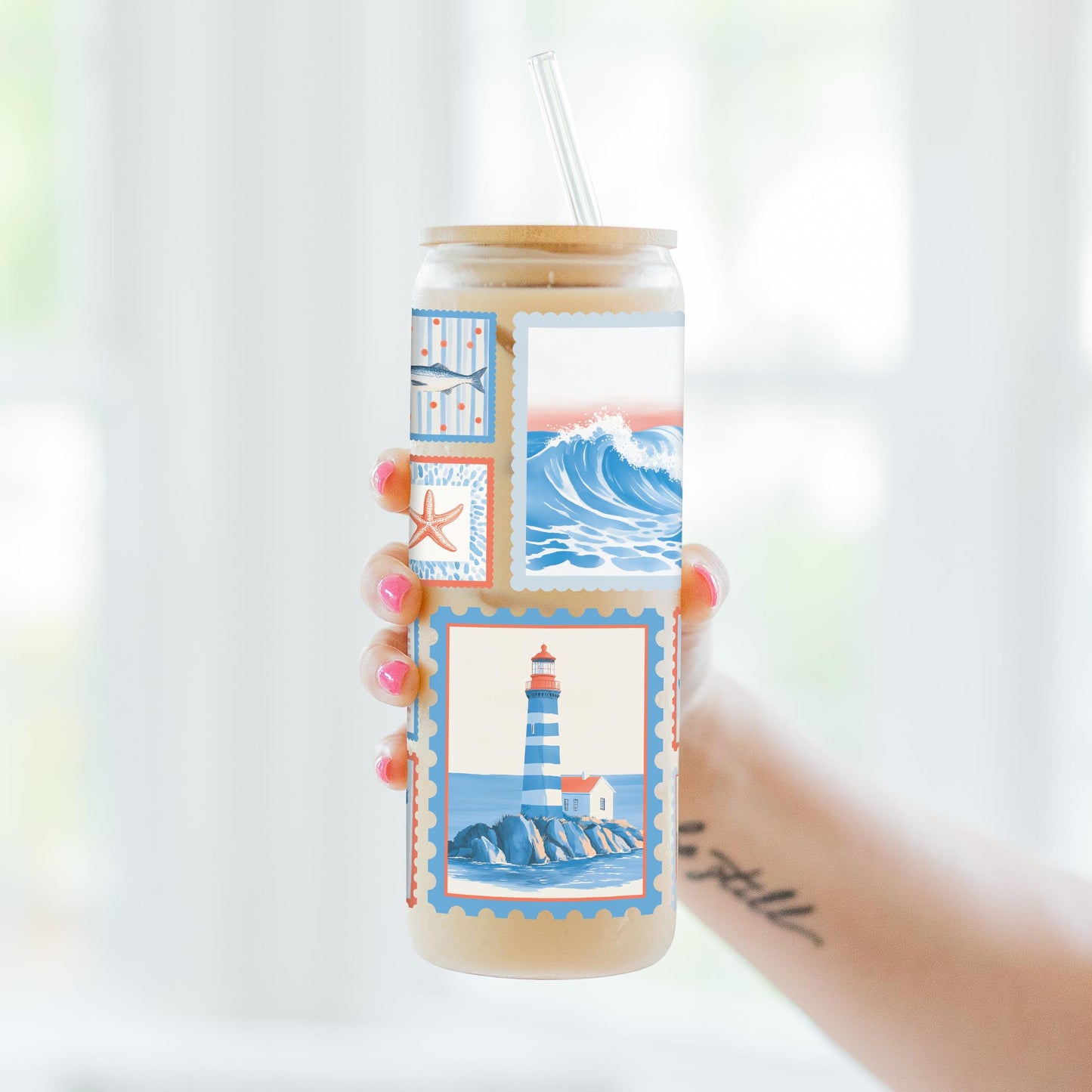 24oz Cold Brew Glass-New England Tides Stamps -3