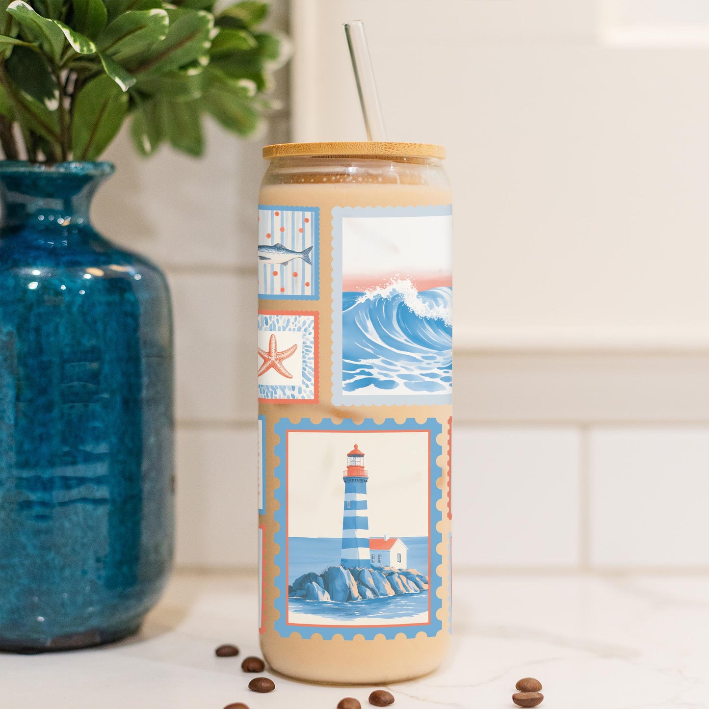 24oz Cold Brew Glass-New England Tides Stamps -4