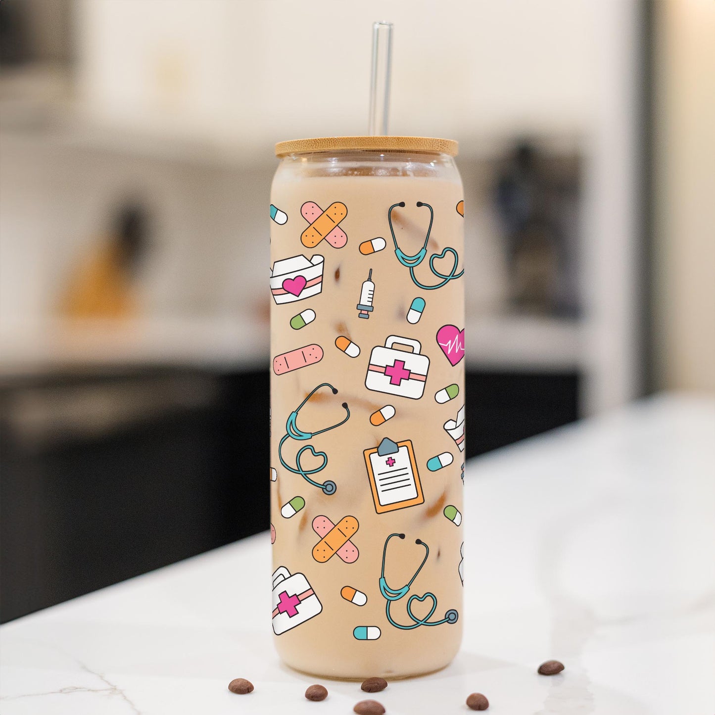 24oz Cold Brew Glass-Nursing Icons