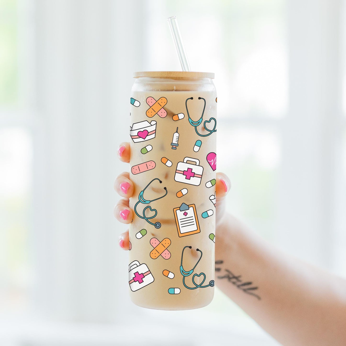 24oz Cold Brew Glass-Nursing Icons