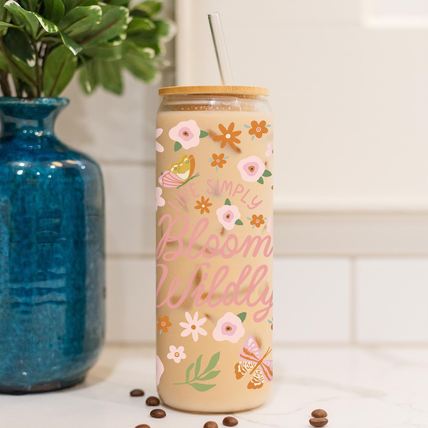 24oz Cold Brew Glass-Spring Live Simply Bloom Wildly
