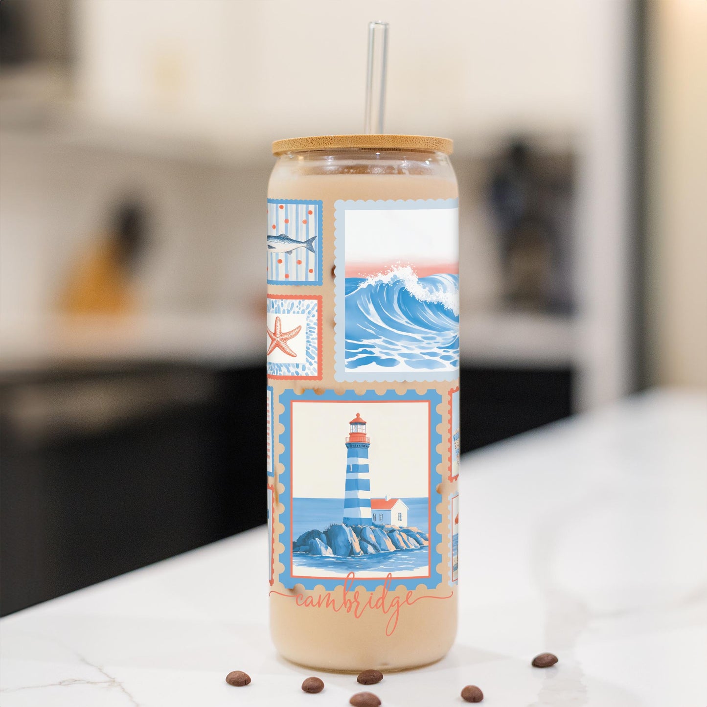 24oz Cold Brew Glass-Love+Local New England Tides -1