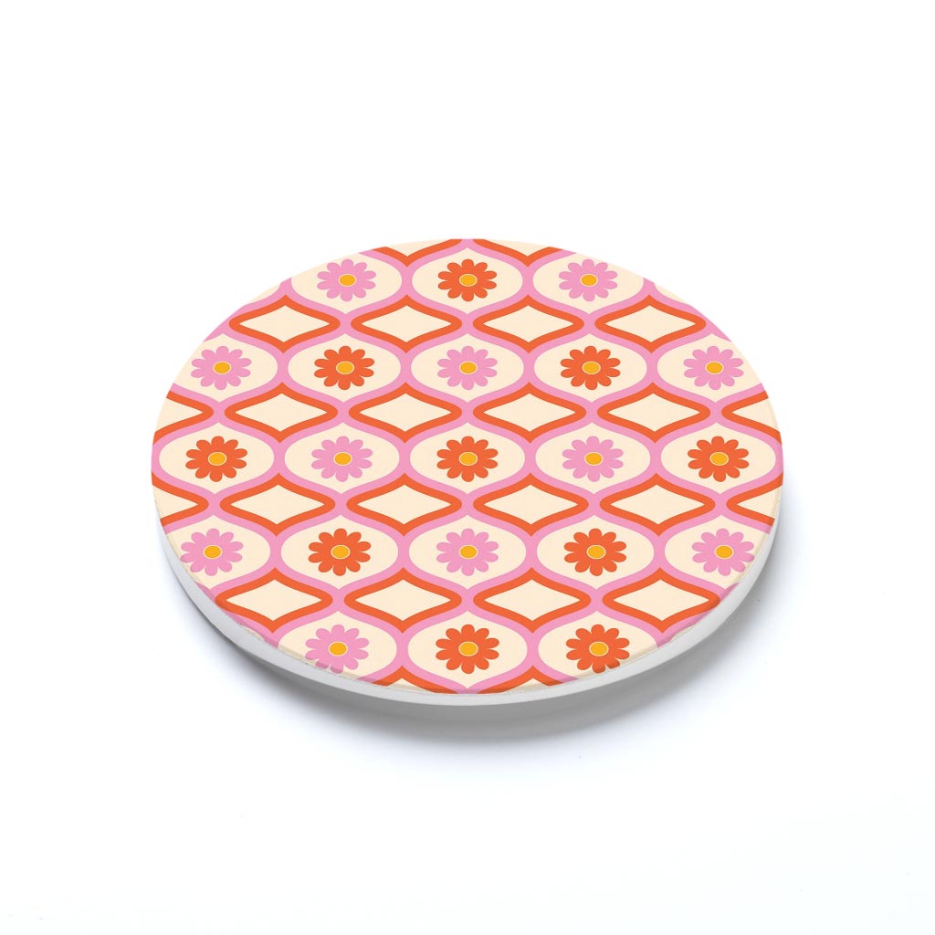 Car Coaster-Bright Retro Groovy Flower Pattern -1