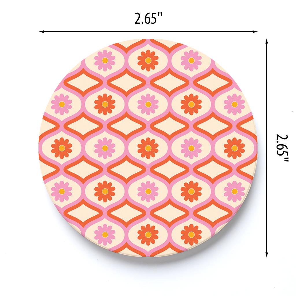 Car Coaster-Bright Retro Groovy Flower Pattern -3