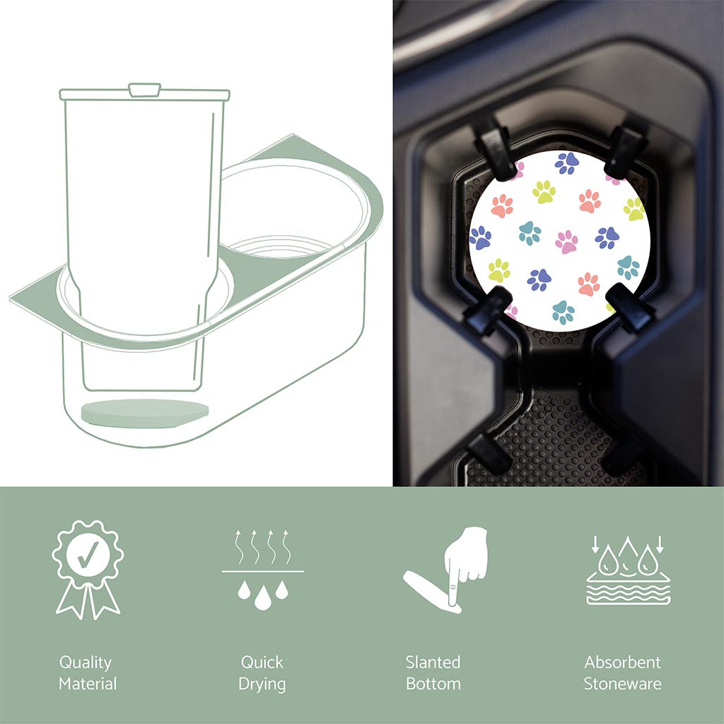 Car Coaster-Paw Pattern on White -6