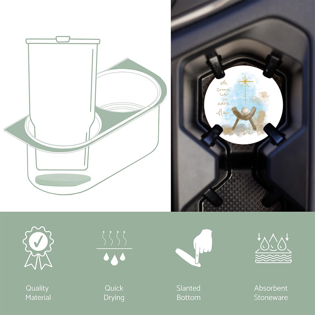 Car Coaster-Let Us Adore Him Watercolor Manger