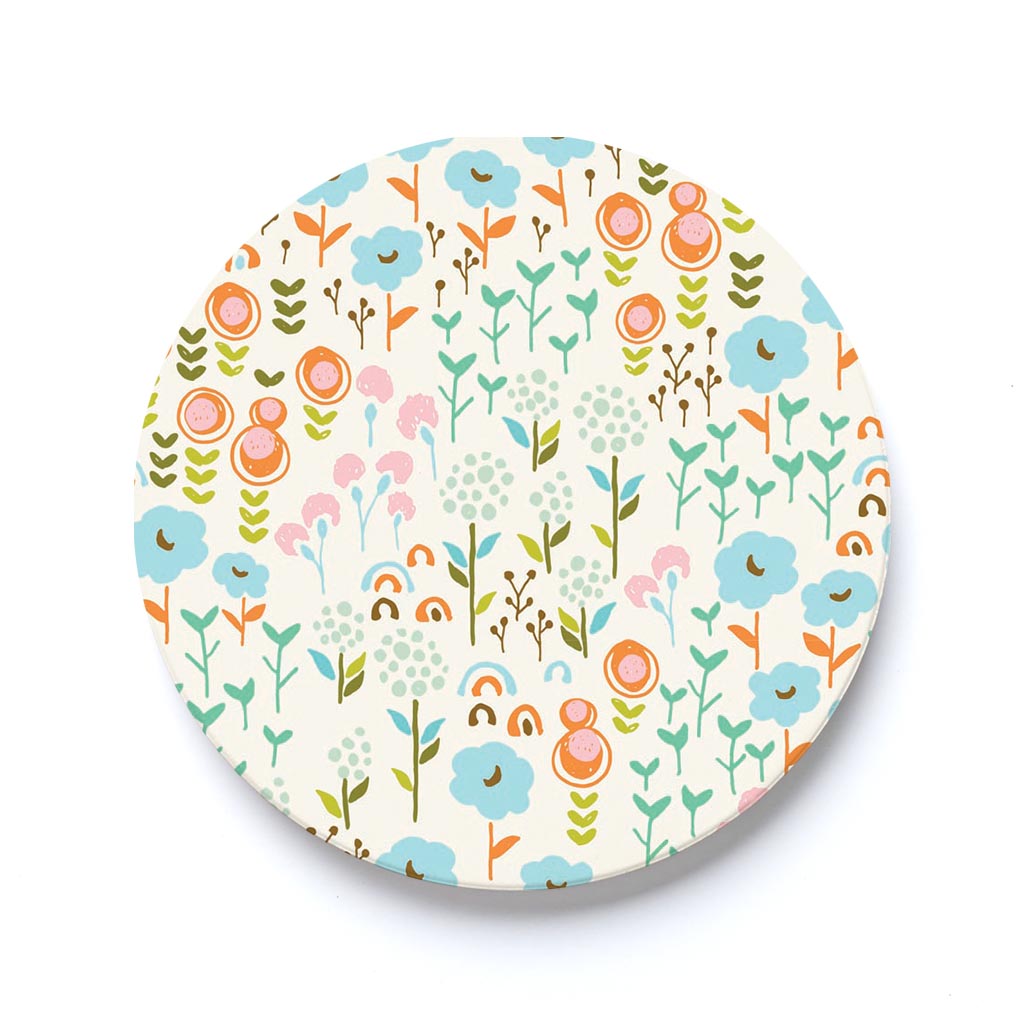Car Coaster-Bright Whimsical Floral Pattern -0