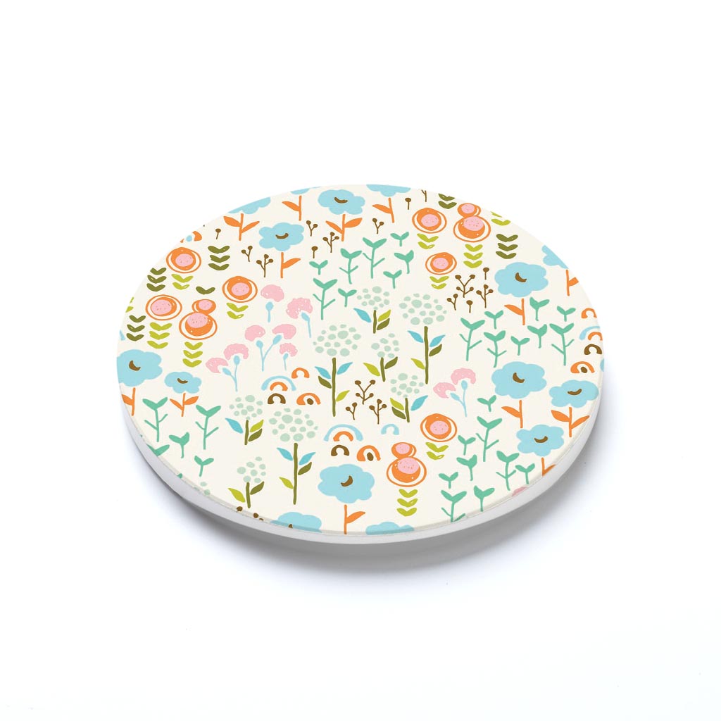 Car Coaster-Bright Whimsical Floral Pattern -1