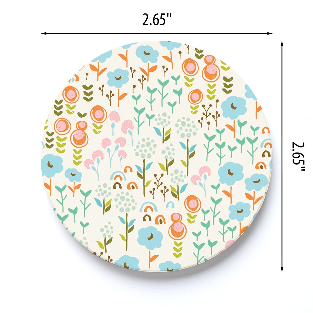 Car Coaster-Bright Whimsical Floral Pattern -3