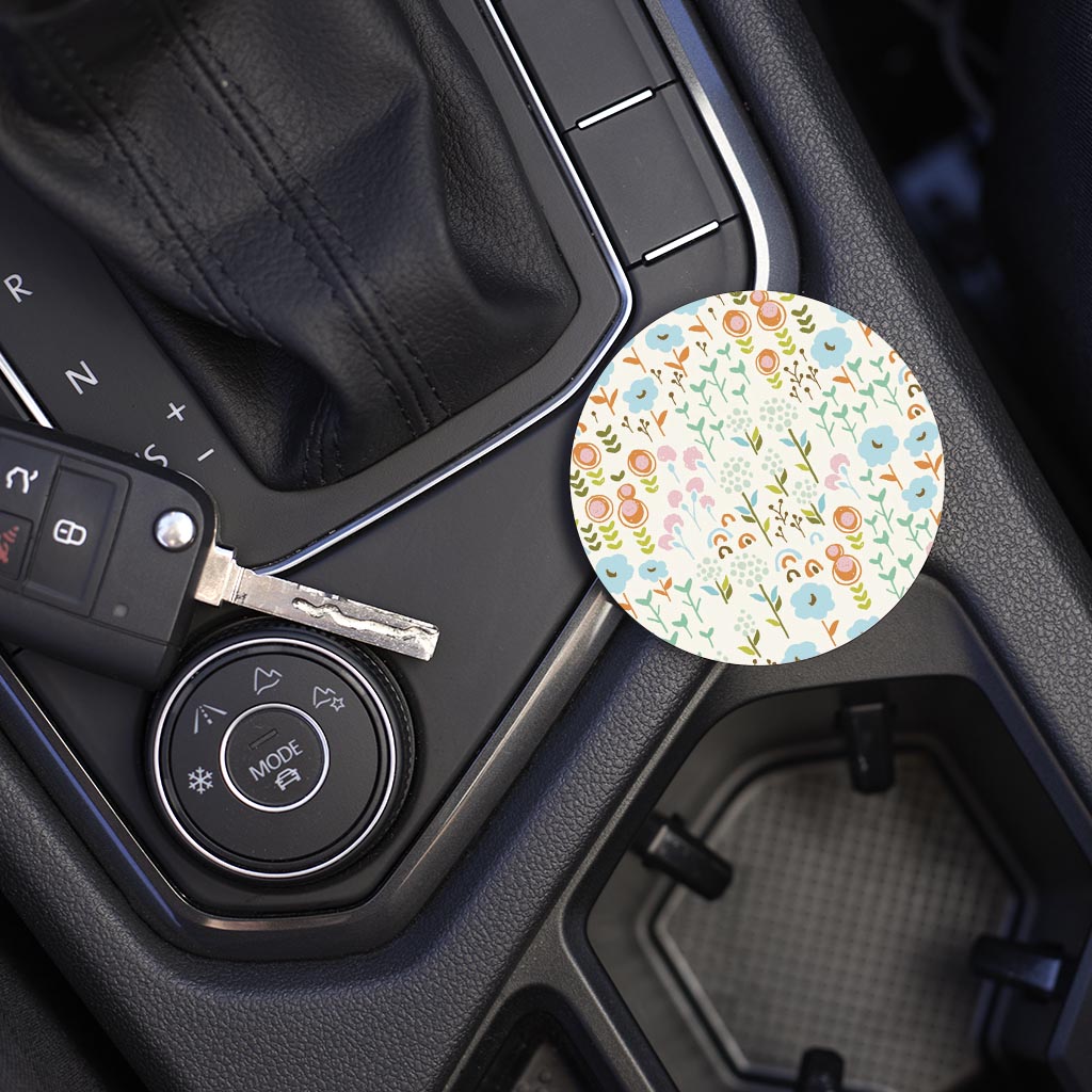 Car Coaster-Bright Whimsical Floral Pattern -5