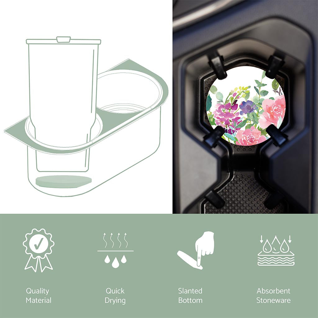 Car Coaster-Floral Watercolor Pattern 2 -6