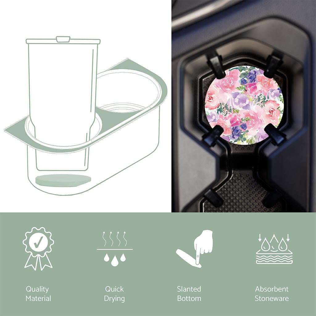 Car Coaster-Floral Watercolor Pattern 3 -6