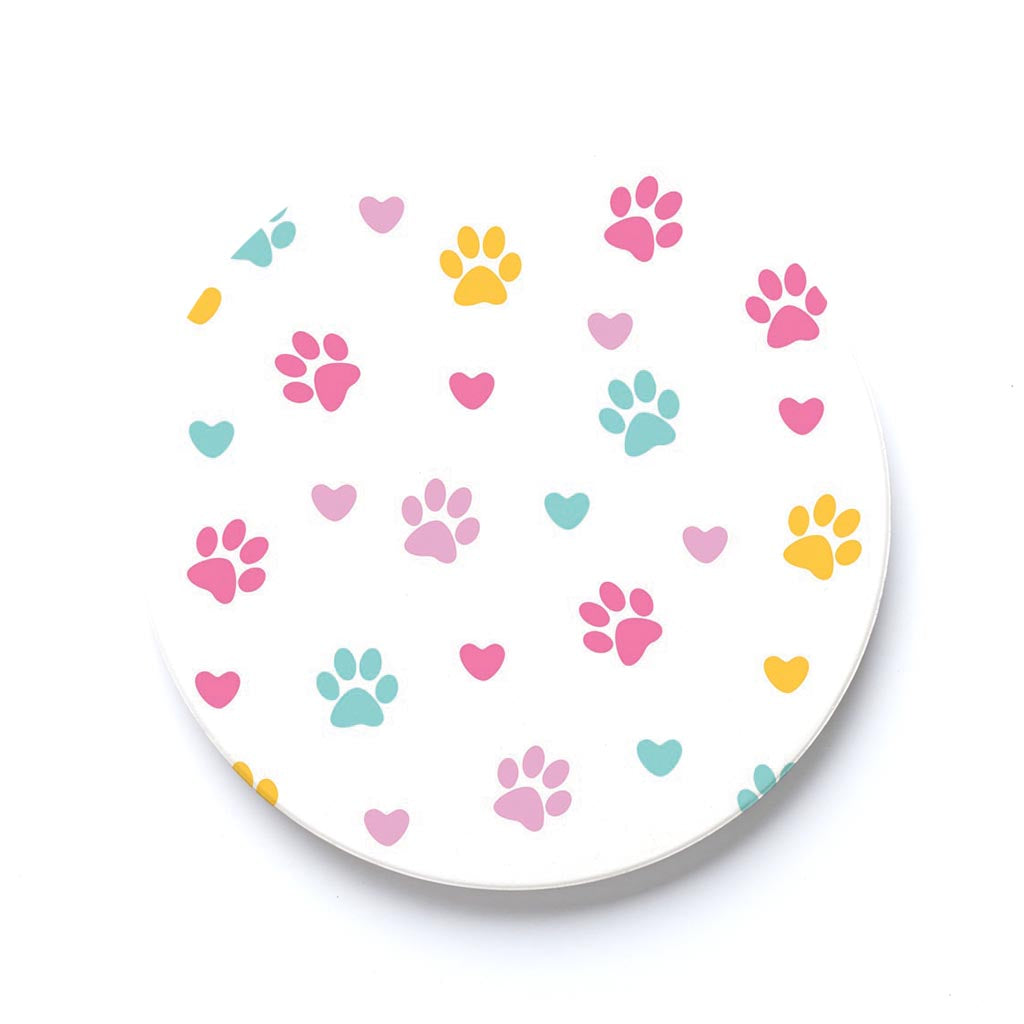 Car Coaster-Colorful Heart & Paw Print Pattern -0