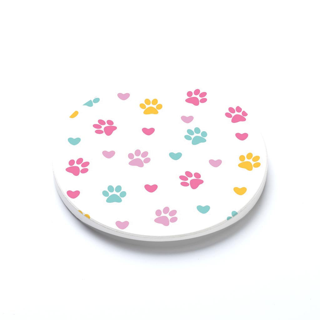 Car Coaster-Colorful Heart & Paw Print Pattern -1