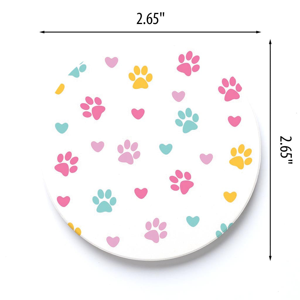 Car Coaster-Colorful Heart & Paw Print Pattern -3