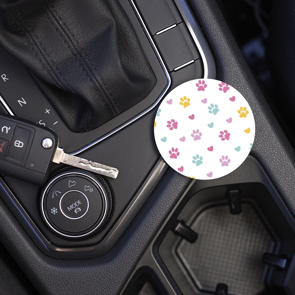 Car Coaster-Colorful Heart & Paw Print Pattern -5
