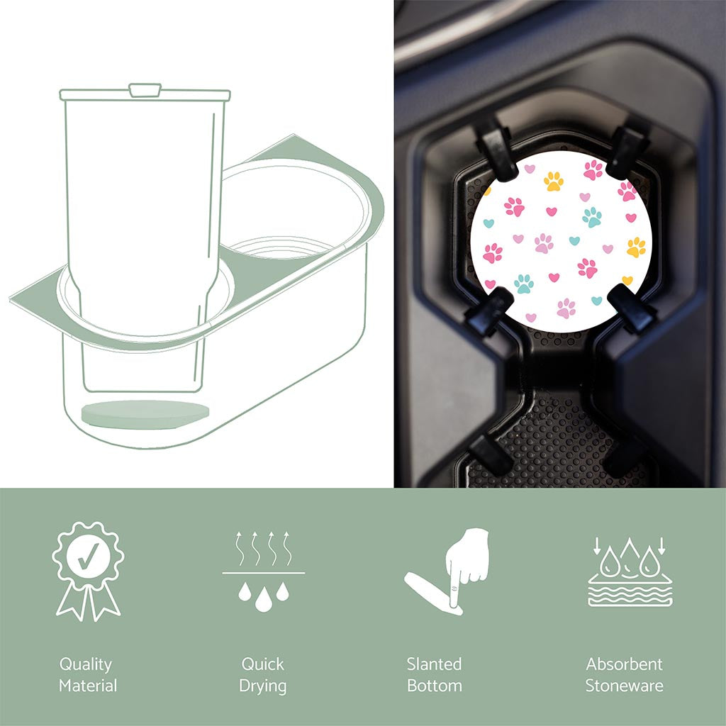Car Coaster-Colorful Heart & Paw Print Pattern -6